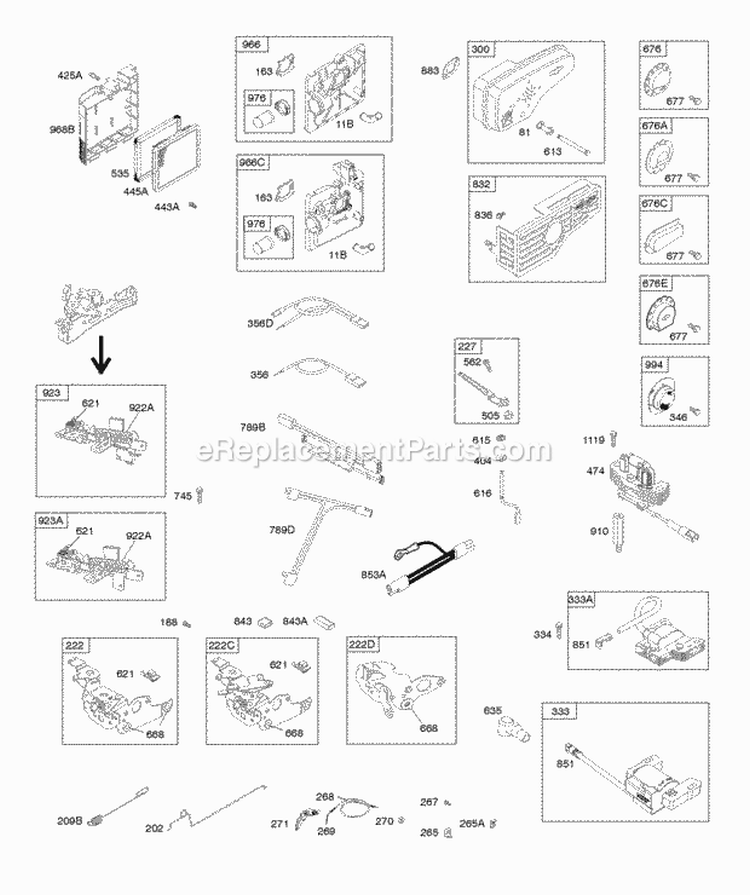 Air Cleaner Alternator Controls Electrical Exhaust System Flywheel Brake Governor Spring Ignition Diagram and Parts List for 122L02-0120-F1  Briggs and Stratton Engine